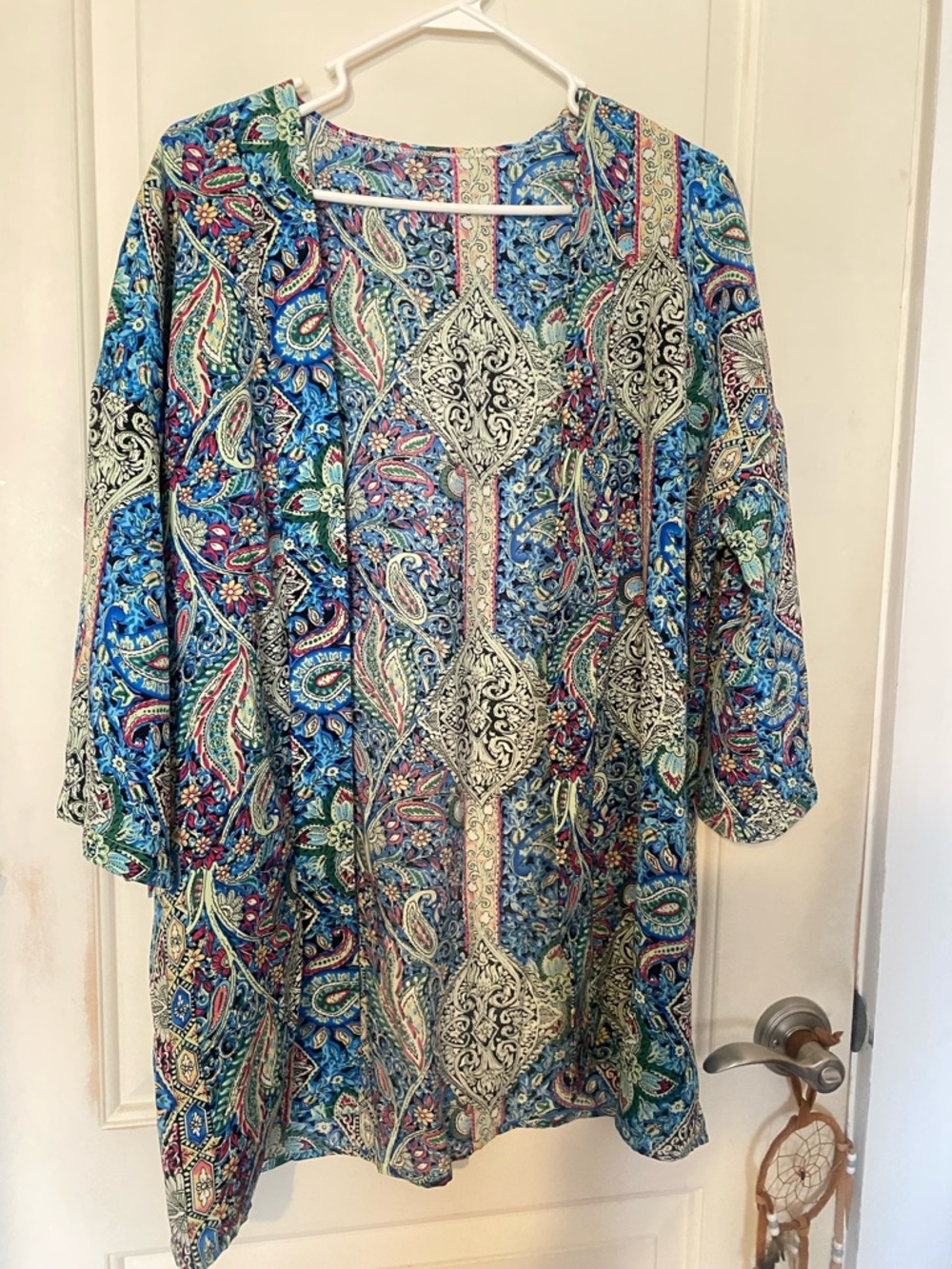 Boho Paisley Kimono Top in Teal & Multi